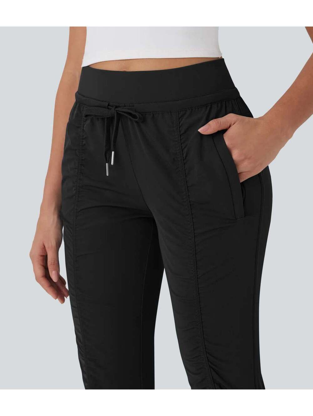 Halara High Waisted Tapered Travel Joggers Side Zip Pockets Black Size Small - Picture 8 of 9
